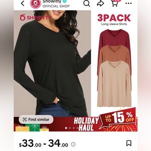 Women's 3 pack V-Neck Long Sleeve Top